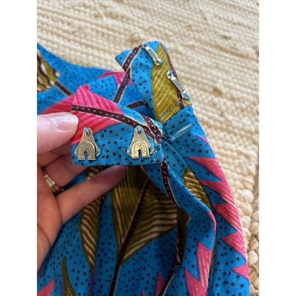 Francis + Benedict Blue Pink Leaves Pleated Skirt African Sz XS Side Zip Pocket - Picture 7 of 10